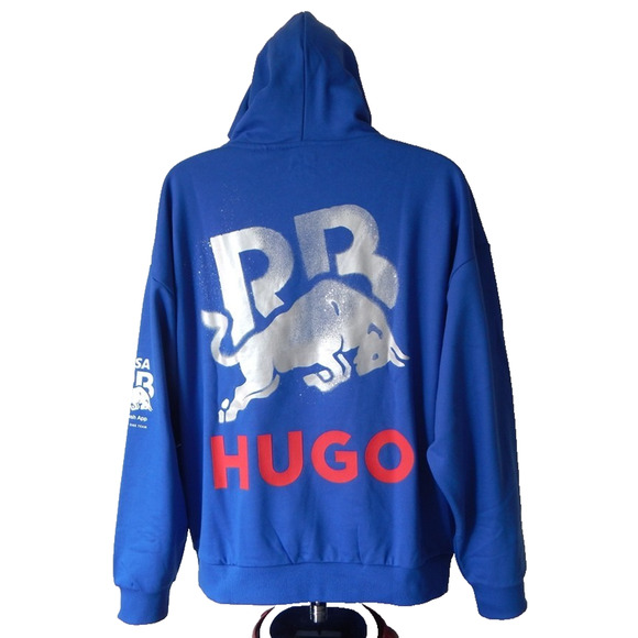 NWT HUGO Running Bulls Graphic Pullover Hoodie Blue in Cotton Terry Men's LARGE - Picture 8 of 13